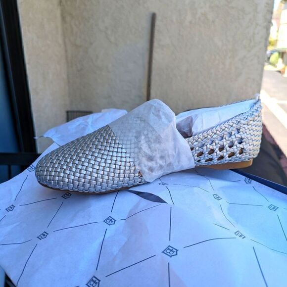 Birdies Shoes - Birdies silver woven vegan leather flats new in box
